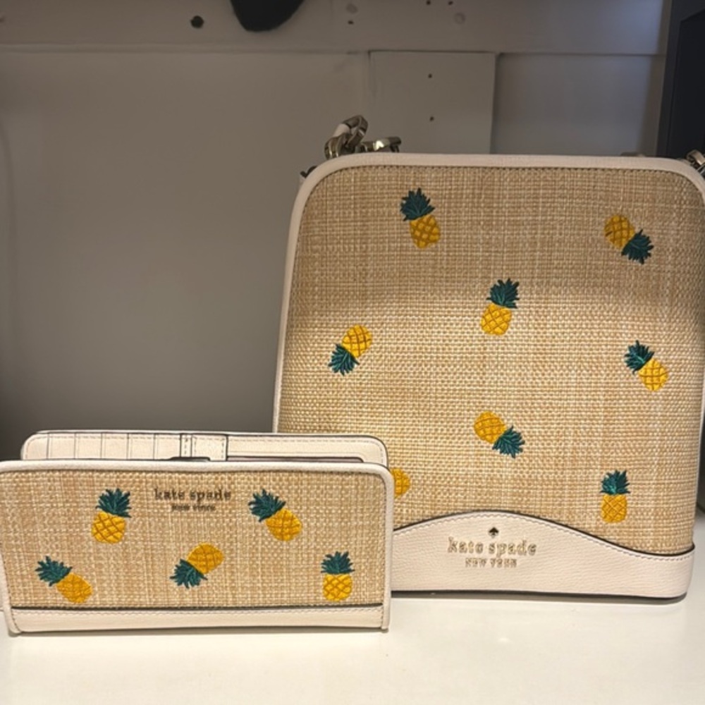 Kate Spade Beige and Yellow Pineapple Bag and Wallet